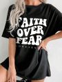 Slogan Graphic Drop Shoulder Tee