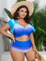 SHEIN Swim Vcay Plus Size Women'S Gradient Butterfly Sleeve Swimsuit Set