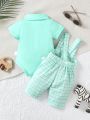 SHEIN 2pcs/Set Baby Boy Cute Plaid Print Sleeveless Outfit For Spring