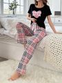 Women's Letter Print Plaid Pajama Set