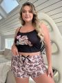 Plus Size Cute Bear & Heart Print Home Clothing Set