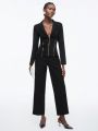 SHEIN BIZwear Women'S Zipper Closure Long Sleeve Suit Jacket