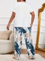 Plus Size Women's Cactus Print Short Sleeve Homewear Set