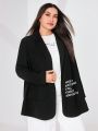 SHEIN Mulvari Plus Size Women'S Long Sleeve Suit Jacket With Slogan Print