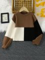 SHEIN Kids EVRYDAY Girls' (big) Drop Shoulder Color-block Sweater