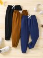 3 pieces of casual solid color knitted sweatpants for boys, college style loose and versatile trousers suitable for spring, autumn and winter