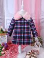 SHEIN Kids Y2Kool Toddler Girls' Sweet & Cool Plaid Woolen Coat For Autumn And Winter