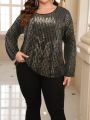 SHEIN LUNE Plus Size Long Sleeve Sequined Top