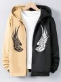 Teen Boy Two Tone Wings Print Zip Up Hoodie Without Tee