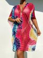 SHEIN Swim Vcay Women'S Tie Dye Style Kimono Cover-Up For Resort