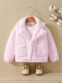 Girls' Street Style Plush Collar Coat, Suitable For Winter