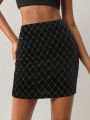 Leslie Samano Argyle Pattern Velvet Skirt