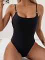 SHEIN Swim BAE Solid Color One-piece Swimsuit With Circular Decoration