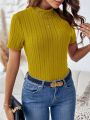 SHEIN Clasi Mock Neck Ribbed Knit Tee