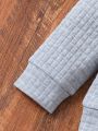 SHEIN Kids EVRYDAY 2pcs/set Toddler Boys' Long Sleeve Fleece Lined Gray Checkered Jacket And Pants Set For Fall