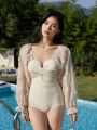 DAZY One Piece Swimsuit With Twisted Detail, Lace Decoration And Flared Sleeves