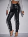 SHEIN Unity Pleated Pu Leather Leggings