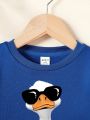 Baby Boys' Casual Cartoon Duck Print Long Sleeve Sweatshirt With Hood, Autumn And Winter