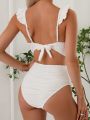 SHEIN Swim Basics Women'S White Swimsuit Set With Ruffled Edges