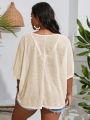 Plus Solid Batwing Sleeve Cover Up