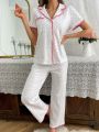 Women'S Heart Print Short Sleeve Pajama Set