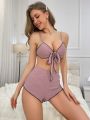 Valentines Women'S Knot Detail Cami Top And Shorts Pajama Set