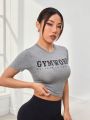 Running Letter Print Cropped Sports T-Shirt