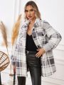 SHEIN Essnce Random Plaid Long Sleeve Women's Coat