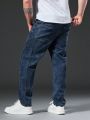 Men Plus Solid Straight Leg Jeans