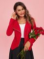 SHEIN Clasi Valentine's Day Women Solid Color Bias Zip Jacket