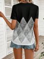 Women's Short Sleeve T-Shirt With Glitter Print Effect