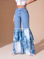 SHEIN BAE Tie-Dye Patchwork Flared Jeans