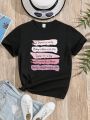 Girls' Casual Short-sleeve T-shirt With Slogan Pattern And Round Neck