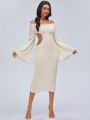 Hallie Driskell Off Shoulder Cut Out Waist Flare Sleeve Bodycon Dress