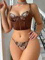 2pcs/set Women's Lace Splicing Bra Set With Underwire