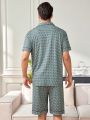 Men'S Printed Short Sleeve Homewear Set Full Of Letters