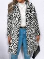 SHEIN LUNE Plus Size Fuzzy Zebra Print Coat