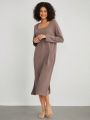 SHEIN Leisure Solid Color Home Service Dress With Split Hemline