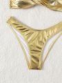 SHEIN DD+ Women's Metallic Knot Detail Swimsuit Set