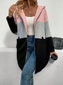 Women'S Color Block Zipper Front Hooded Jacket