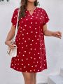 SHEIN LUNE Plus Size Heart Print V-Neckline Dress