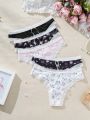 SHEIN 5pcs/Pack Women'S Floral Printed Lace Trim Thongs