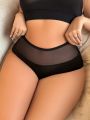 Plus Size High Waist Mesh Insert Triangle Panties