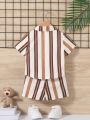 SHEIN Baby Boy Casual Striped Two-Piece Set For Vacation