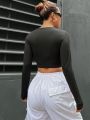 SHEIN Coolane Women's Asymmetrical Neckline Hollow Out Cropped T-shirt