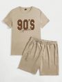 Men's Letter Printed Short Sleeve T-shirt And Shorts Set