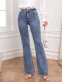 SHEIN Privé Ladies' Solid Color Simple Jeans