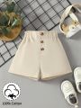 Baby Girls' Casual And Elegant Light Khaki Shorts For Spring And Summer