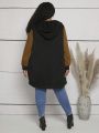 SHEIN CURVE+ Plus Two Tone Zip Up Hoodie