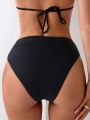 SHEIN Swim Chicsea Solid Color Bikini Bottom With Twist Detail